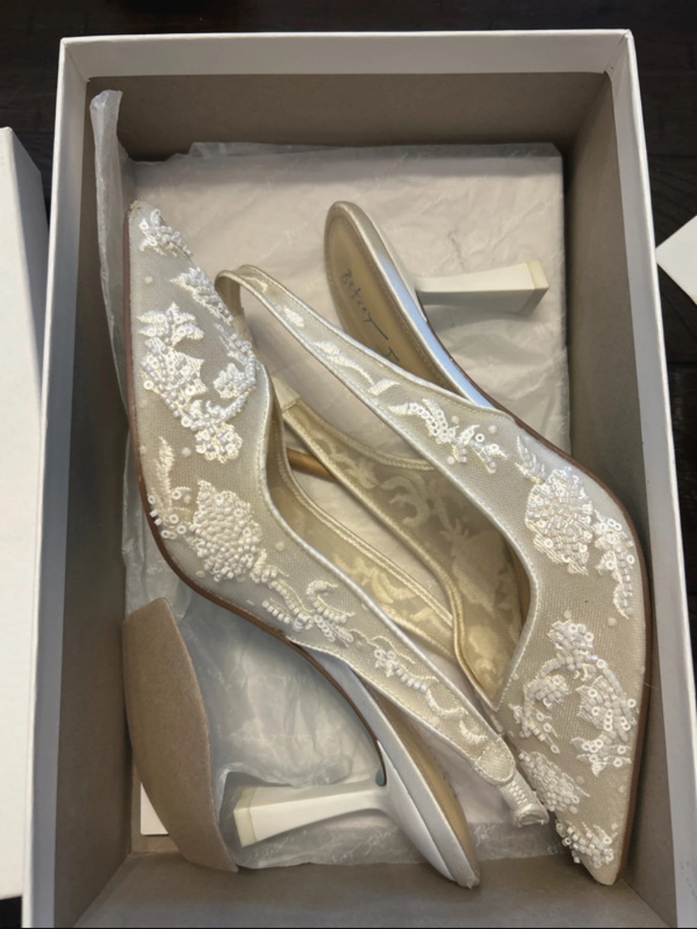 Betsey Johnson Ivory Embroidered Slingback Heels
